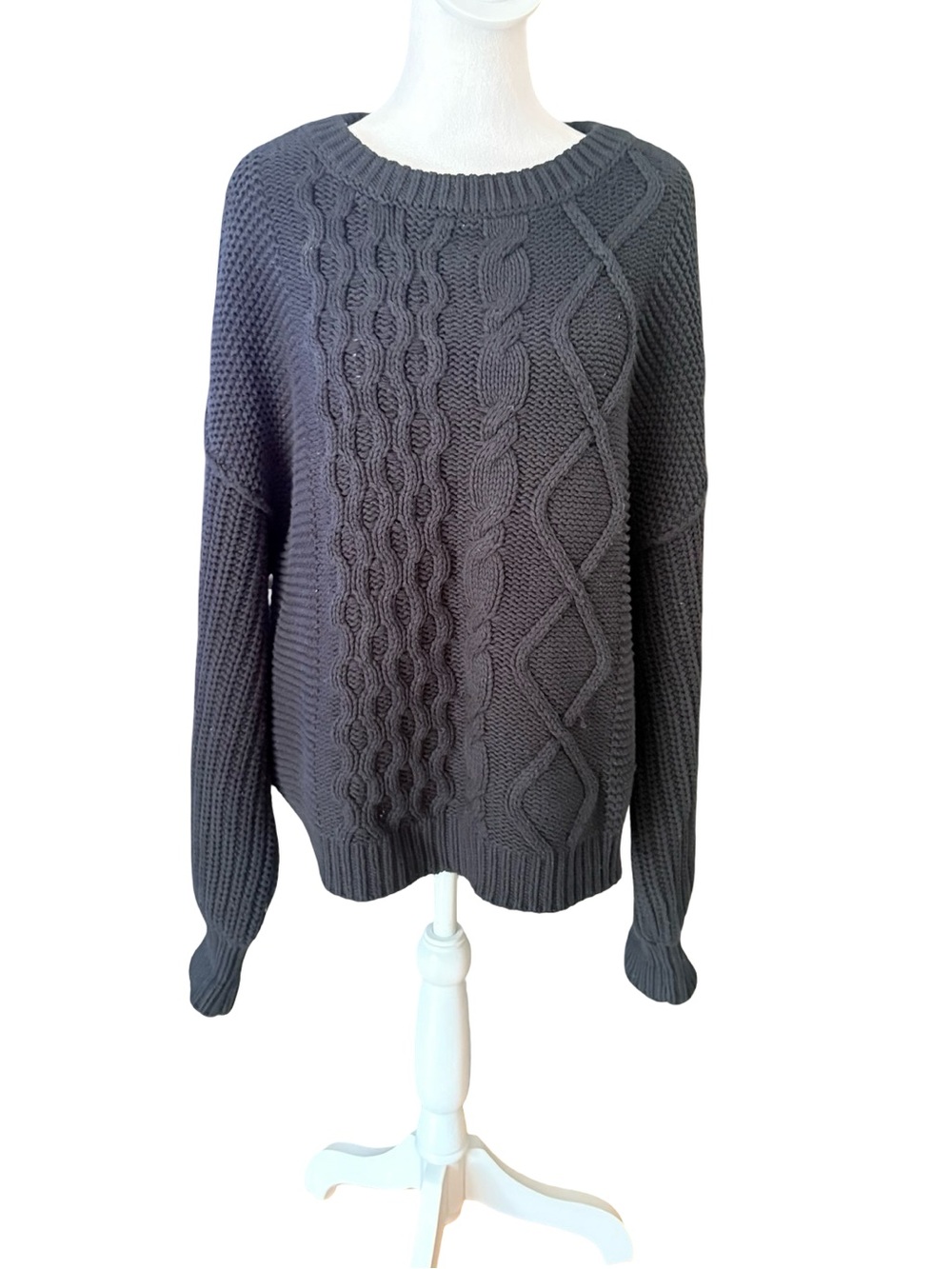 Free People Dream Cable Crew Neck Sweater Womens Size Medium Black